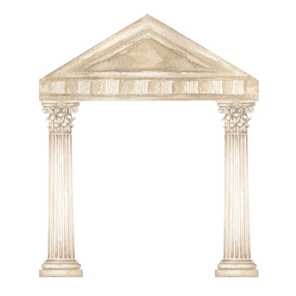 Watercolor Antique Arch Column Corinthian Order Ancient Classic Greek Pillar — Stok Foto