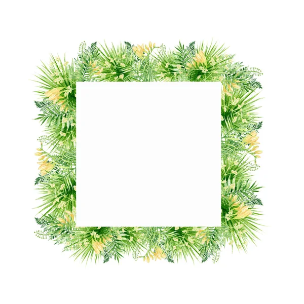 Watercolor Tropical Leaves Square Frame Floral Greenery Trendy Hand Painted — Foto de Stock