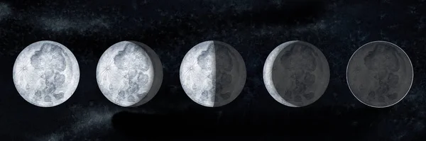 Φάσεις Σελήνης Σκοτεινό Φόντο Galaxy Χέρι Σχεδιάζεται Ακουαρέλα Απεικόνιση Του — Φωτογραφία Αρχείου