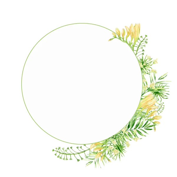 Watercolor Tropical Leaves Frame Floral Greenery Trendy Hand Painted Isolated — ストック写真