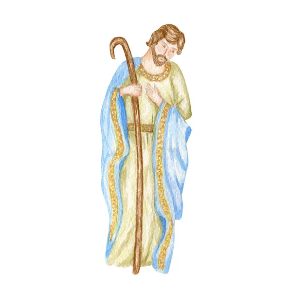 Saint Joseph Akvarell Illustration Hand Dras Isolerad Vit Bakgrund — Stockfoto