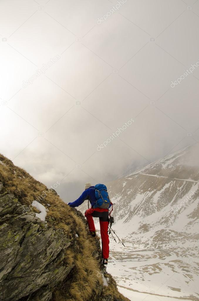 Hiking in rocky mountains