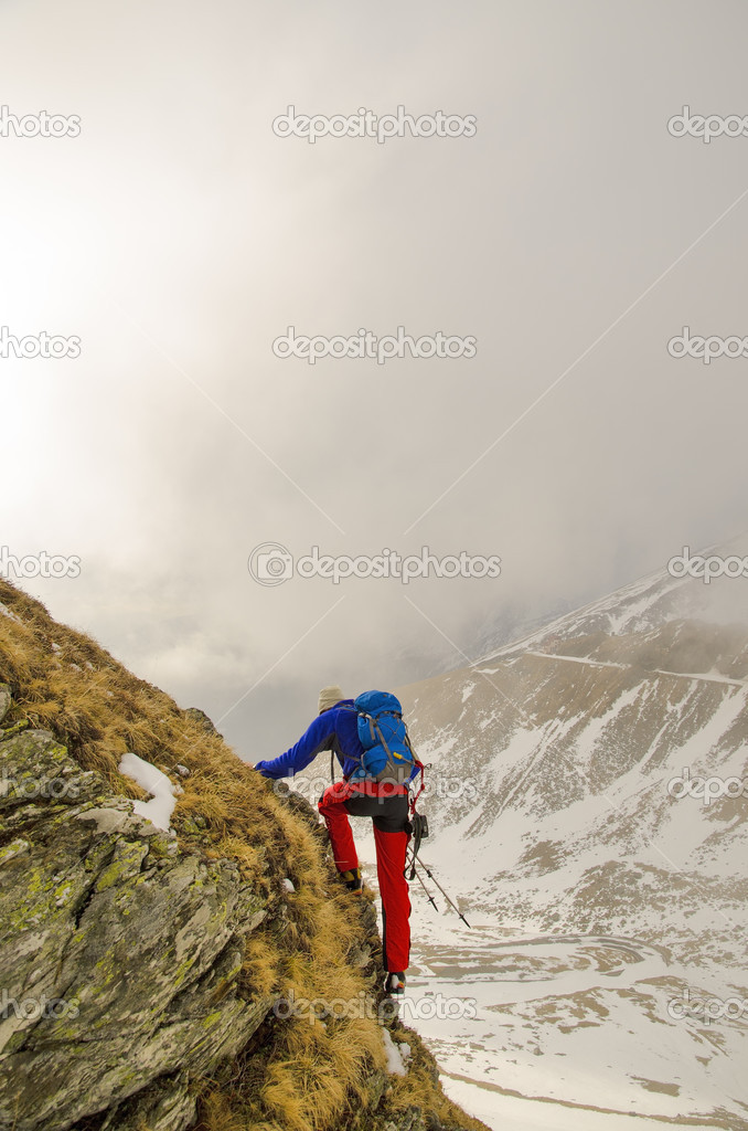 Hiking in rocky mountains