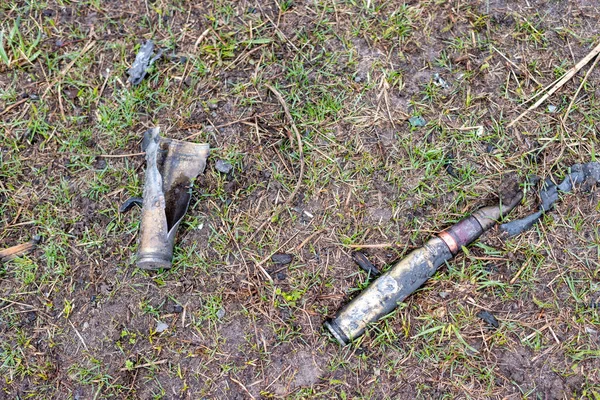 Fragmento Metal Bomba Cohete Militar Durante Guerra Ucrania Chip Bomba — Foto de Stock