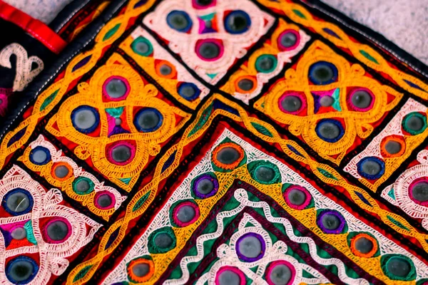 Embroidery Art Work View Handmade Tribal Skirt Embroidery Mirror Work — Stock Photo, Image