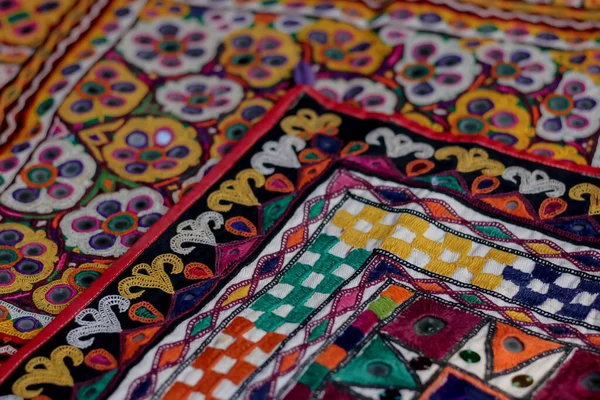 Mirrored Embroidery Work Typical Aahir Tribe Unidentified Man Embroidering Cloth — Stock Photo, Image