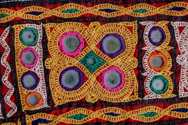 Speglade Broderi Arbete Typiskt För Aahir Stammen Gujarat India Traditionella — Stockfoto