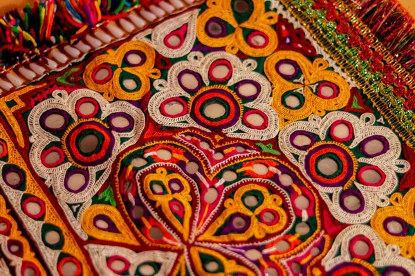 Speglade Broderi Arbete Typiskt För Aahir Stammen Gujarat India Traditionella — Stockfoto