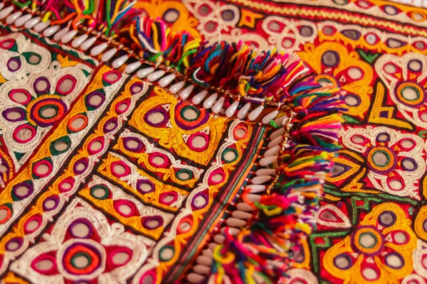 Mirrored Embroidery Work Typical Aahir Tribe Unidentified Man Embroidering Cloth — Stock Photo, Image