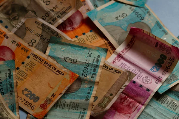 Kolekcja Banknotów Indyjskich Wzrost Pieniądza 200 500 2000 Rupii Indyjskich — Zdjęcie stockowe