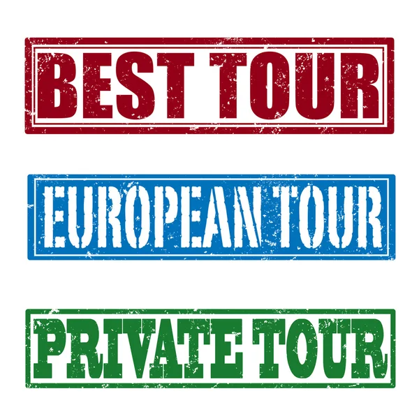 Best tour, european tour and private tour stamps — Stock Vector