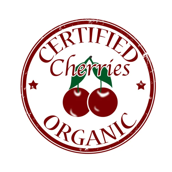 Certified organic cherries stamp — Stock Vector