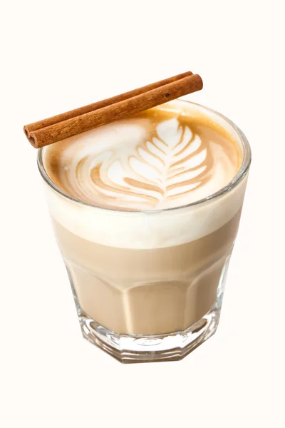 Unusual cappuccino in whiskey glass — Stock Photo, Image
