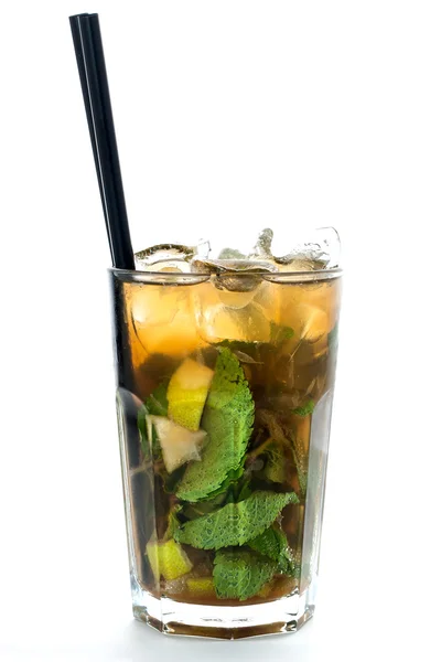 Classic cuba cocktail with mint and black straw — Stock Photo, Image