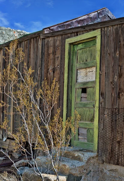Puerta verde de la cabina abandonada — Foto de Stock