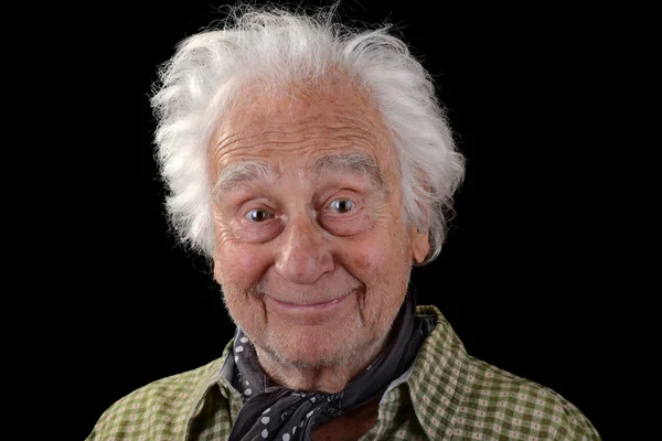 Viejo gracioso con el pelo blanco sonriendo —  Fotos de Stock