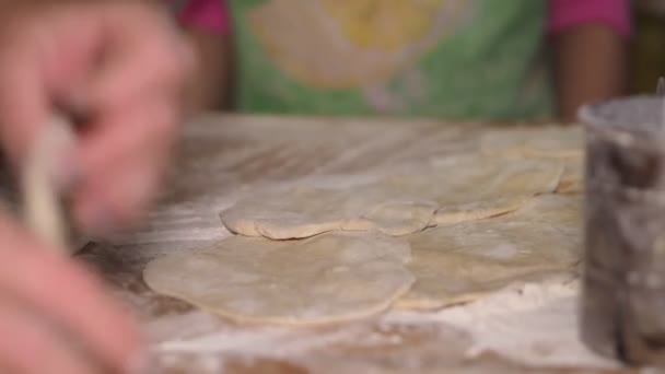 Азійська Кухня Дитина Кухні Руки Літньої Жінки Яка Навчає Маленьку — стокове відео