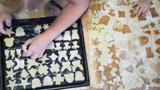 Σπιτική Μαγειρική Χέρια Μιας Γυναίκας Και Μικρών Παιδιών Που Διδάσκει — Αρχείο Βίντεο