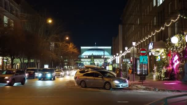 Novosibirsk Russia December 2021 Holiday Season Streets Night City Decorated — Stock Video