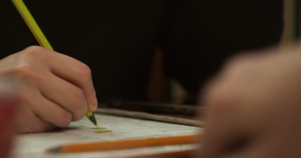 Person Paints Black White Drawing Album Colored Pencil Close Hand — 图库视频影像