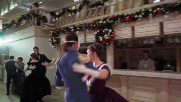 Novosibirsk Rússia Janeiro 2022 Baile Natal Baile Máscaras Dançarinos Belas — Vídeo de Stock