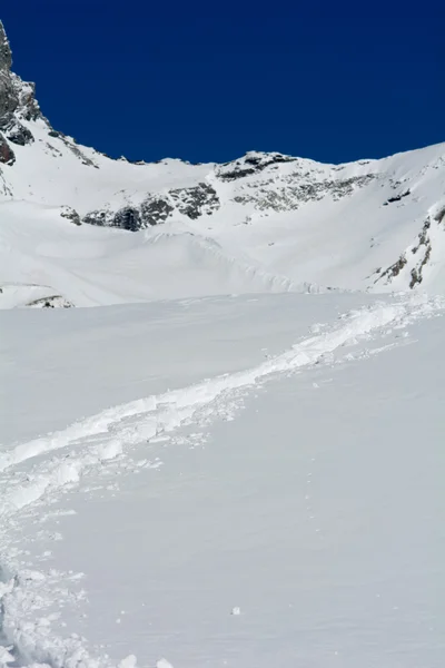 Escursione nella neve fresca — Foto Stock