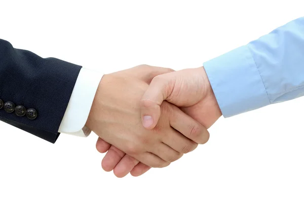 Close-up image of a firm handshake  between two colleagues on a — Stock Photo, Image