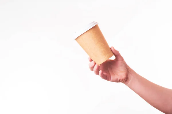 Kaffeetasse Aus Wiederverwendbaren Materialien Der Hand Auf Weißem Hintergrund Null — Stockfoto