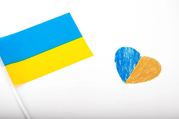 Flag Ukraine White Background Paper Heart Painted Color Flag Ukraine — Stock Photo, Image
