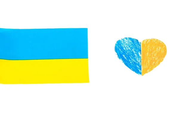 Прапор України Білому Тлі Паперове Серце Намальоване Кольором Прапора України — стокове фото