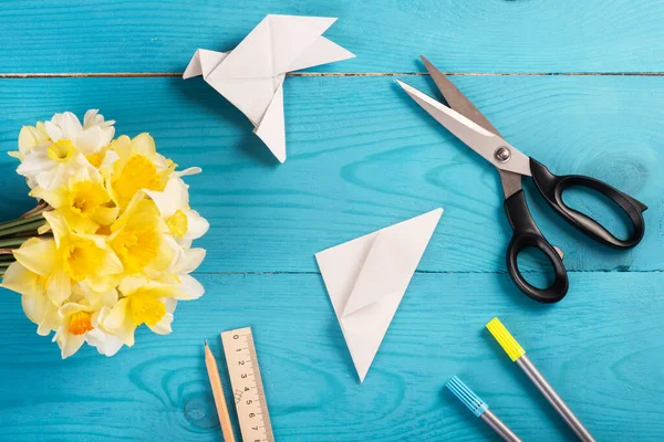 Diy Instructions How Make Card Origami Dove Home Step Step — Stok fotoğraf