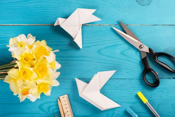Diy Talimatları Evde Origami Güverciniyle Nasıl Kart Yapılır Adım Adım — Stok fotoğraf