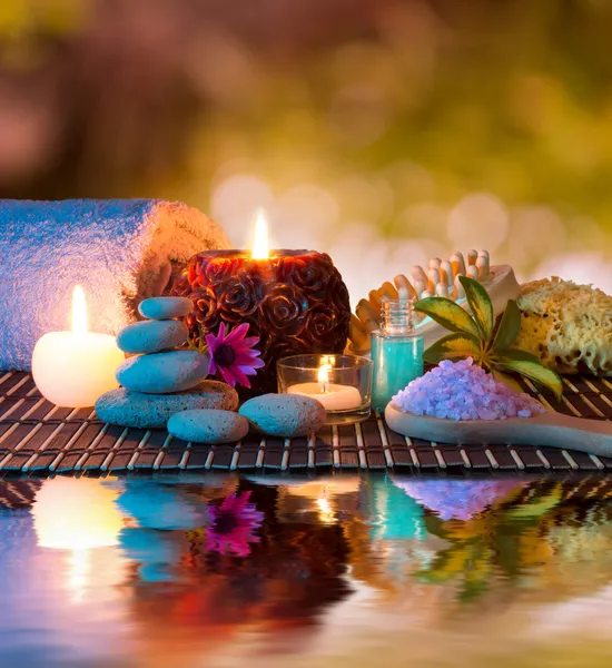 Preparation for massage and relaxation in the garden — Stock Photo, Image