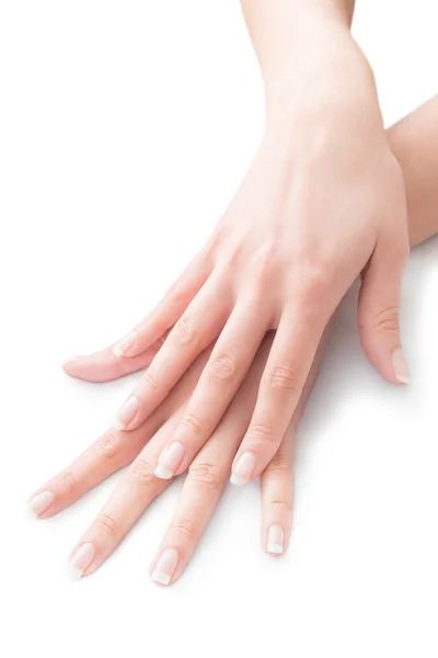 Vackra naglar i korsade händer — Stockfoto
