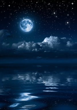 Moon and clouds in the night on sea clipart