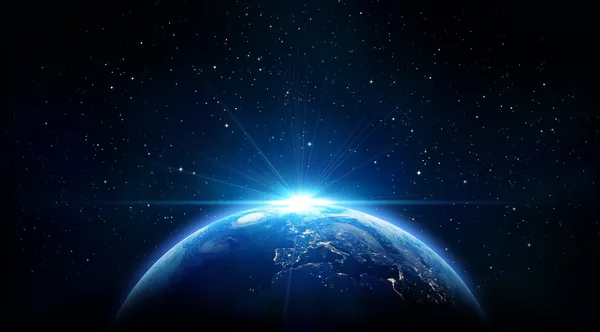 Синий восход солнца, вид на Землю из космоса — стоковое фото