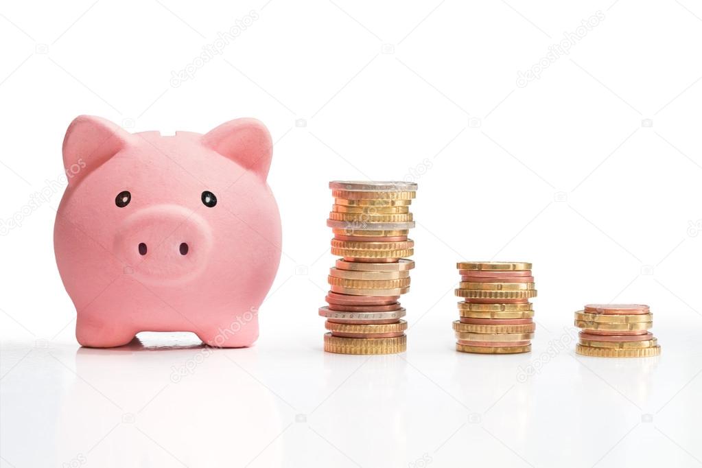 Piggybank and chart whit money tower
