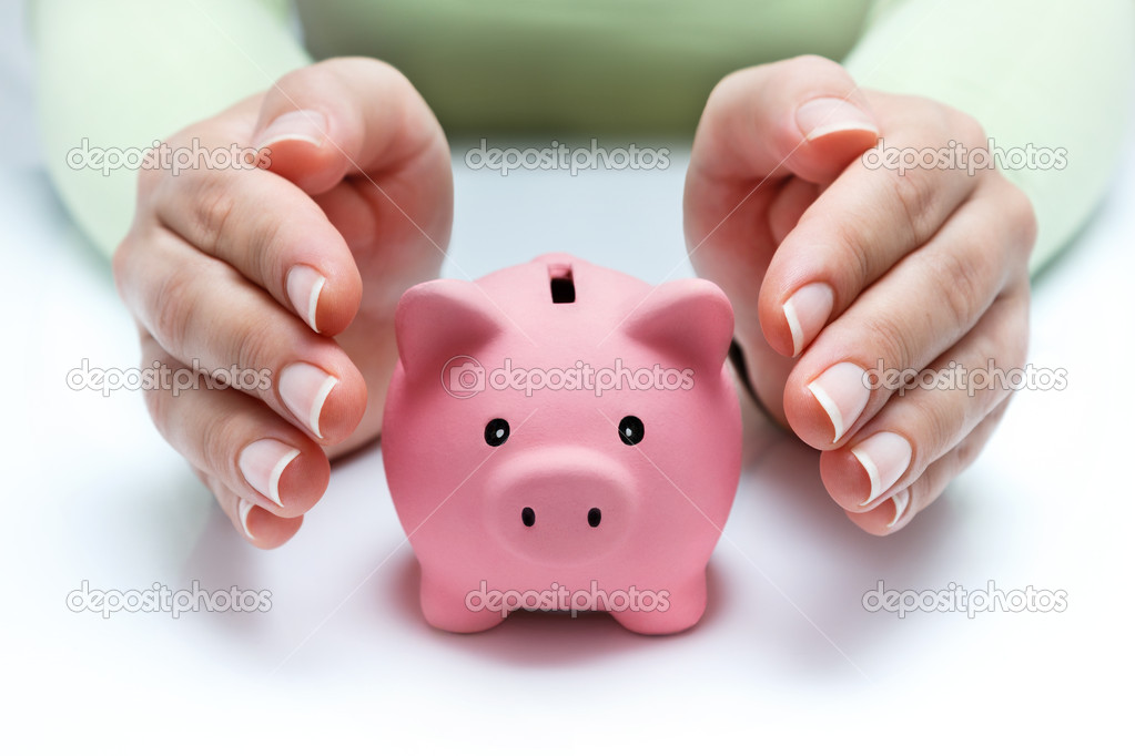 Protect your savings - with hands and piggy bank