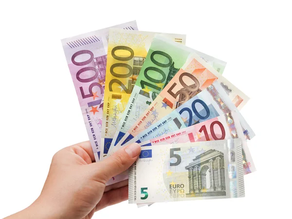 Euro banknotes in hand — Stock Photo, Image