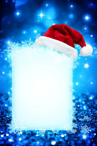 Blue board with Santa Claus's Hat - for background christmas — Stock Photo, Image