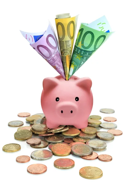 Piggy bank full of Euros — Stock Photo, Image