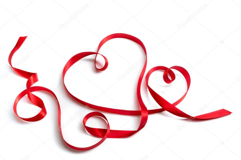 Red ribbon that shape a couple of hearts