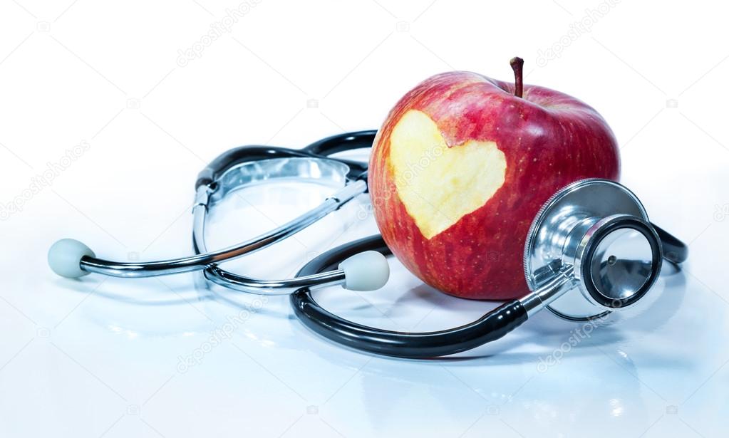 Concept of love for health - apple with stethoscope