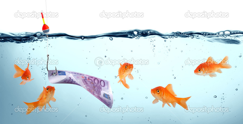 Goldfish in danger - euro as bait - concept deception