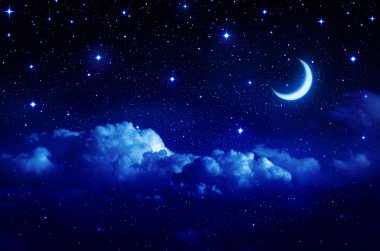 yıldızlı gökyüzü ile doğal cennet içinde yarım ay