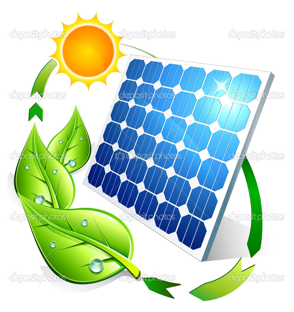 Photovoltaic concept - panel leaves and sun