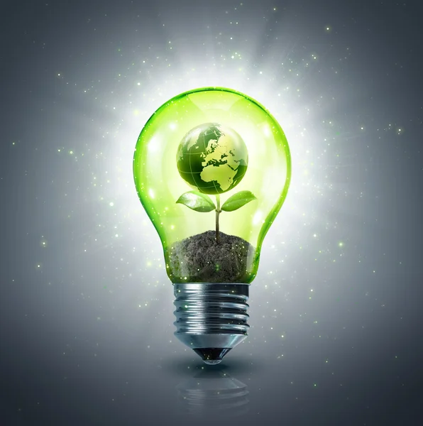 Ecological idea - new world in lamp — Stock Photo, Image