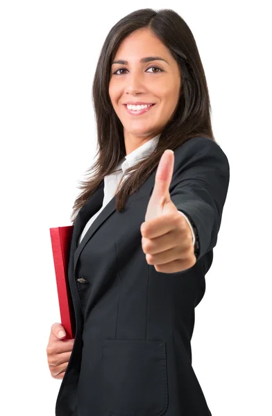 Ok sign of business woman or student with folder — Stock Photo, Image