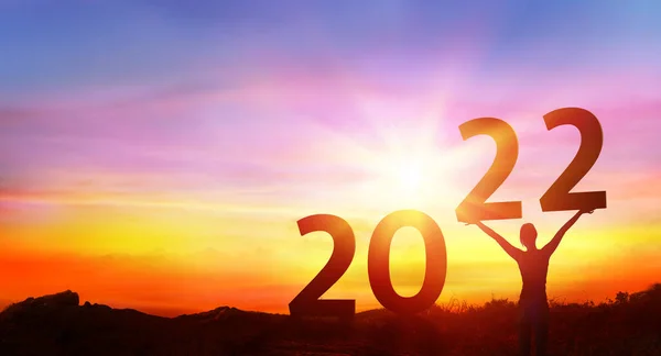 2022 Feestjaar Nieuwjaar Happy Woman Sunrise Bevat Rendering — Stockfoto