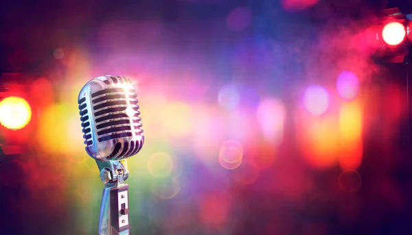 Sing Microphone Live Karaoke Concert Retro Mic Defocused Abstract Background — Stock Photo, Image